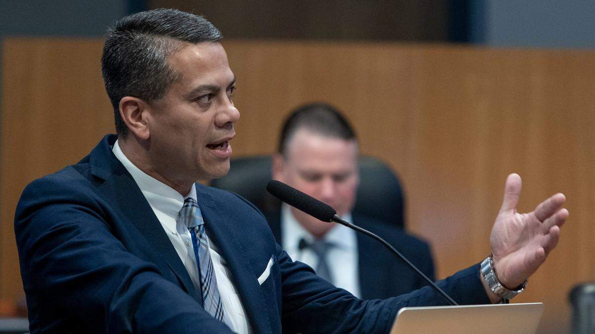District 2 candidate James Torres Speaks to Miami commissioners during a meeting at City Hall on January 12, 2023.