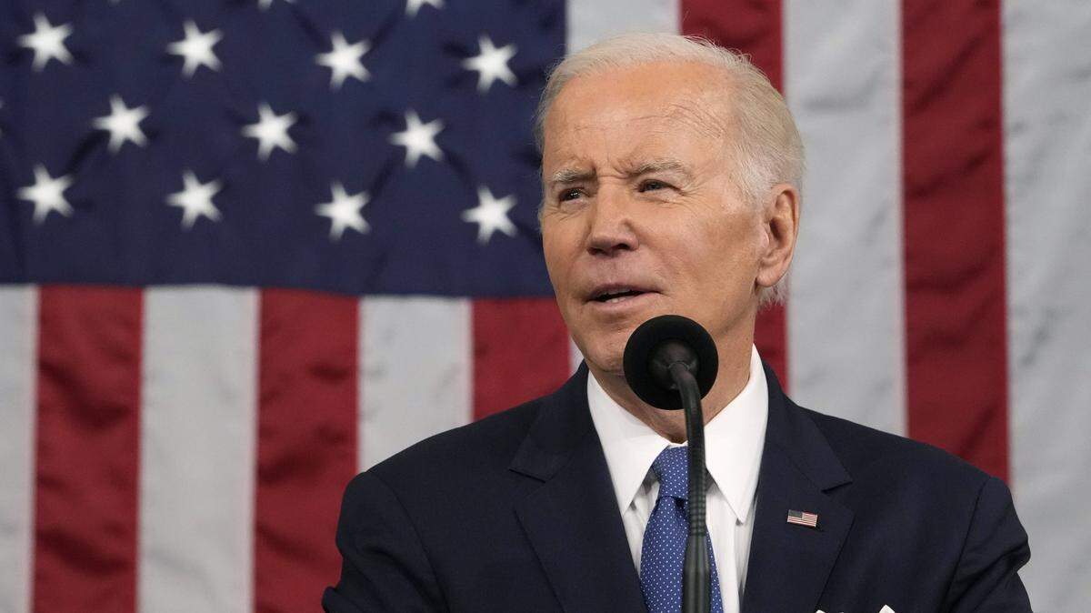 Feb 7, 2023; Washington, DC, USA; President Joe Biden delivers the State of the Union address to a joint session of Congress at the Capitol, Tuesday, Feb. 7, 2023, in Washington. Mandatory Credit: Jacquelyn Martin/Pool-USA TODAY NETWORK