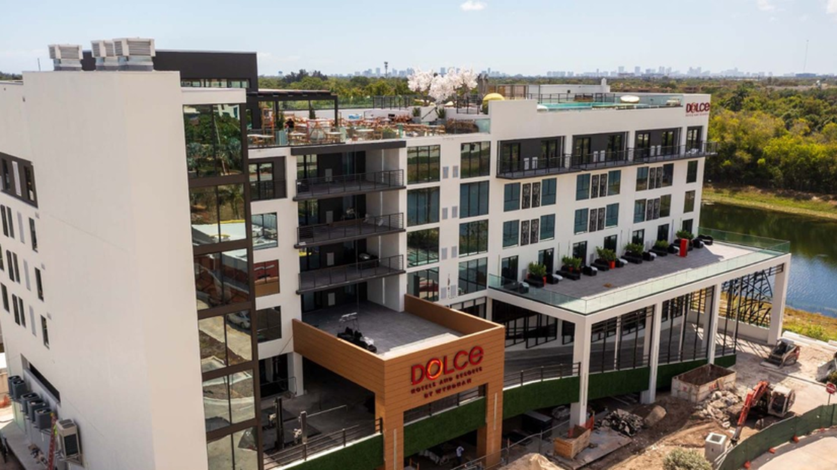 Dolce by Wyndham under construction in this photo provided by the company. The six-story hotel, with its kosher facilities and Shabbat amenities, and across from the Seminole’s Guitar Hotel, at 5510 S State Road in Hollywood, opened in November 2023.