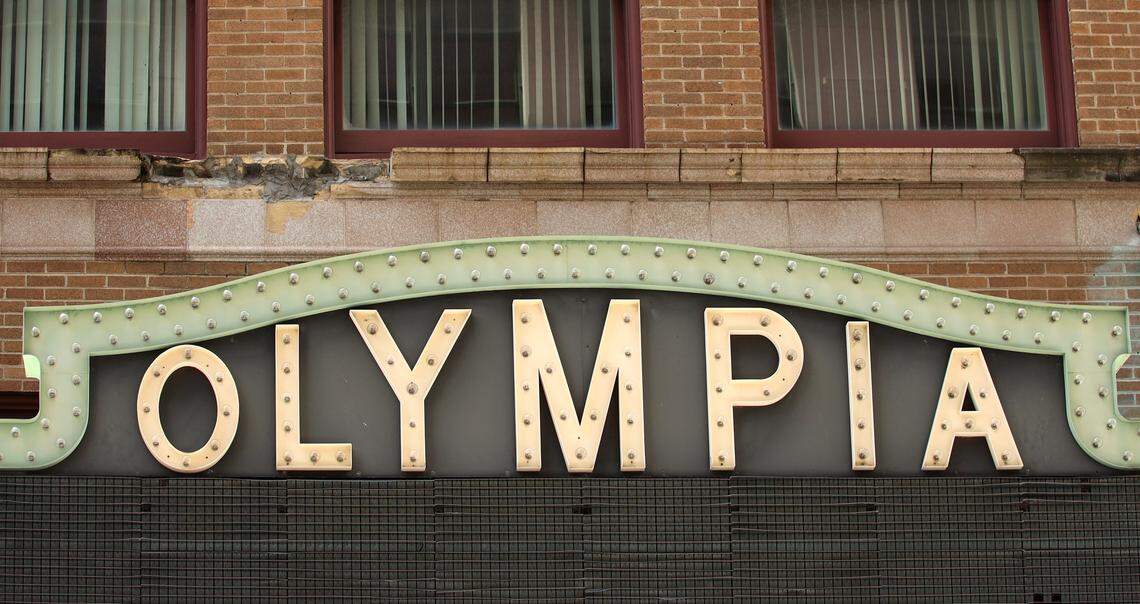May 18, 2021 – The deteriorating facade of the historic Olympia Theater raises safety concerns for contractors working on the Flagler Street beautification project in downtown Miami, Florida.