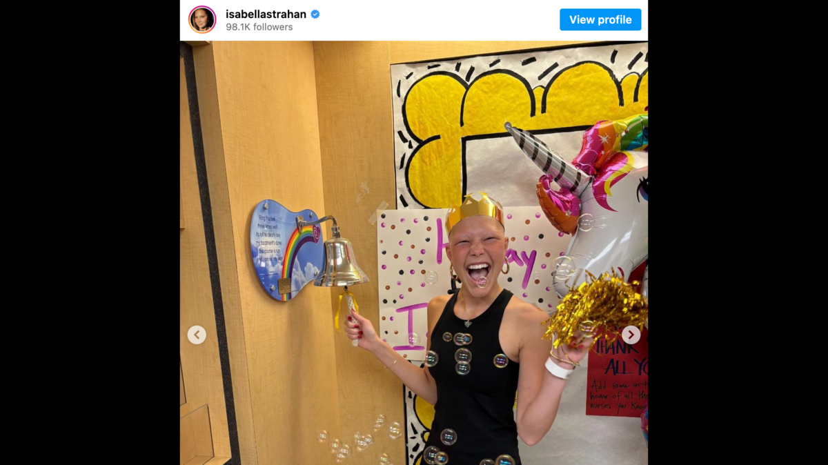 Isabella Strahan shared in a YouTube video that she had her chemotherapy port removed a month after finishing her final round of treatment.