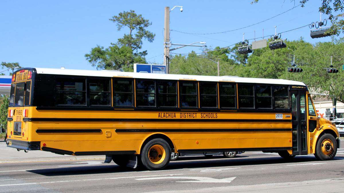 An Alachua County school bus is seen in Gainesville, Fla. on April 18, 2023. (Brooke Johnson/ Fresh Take Florida)