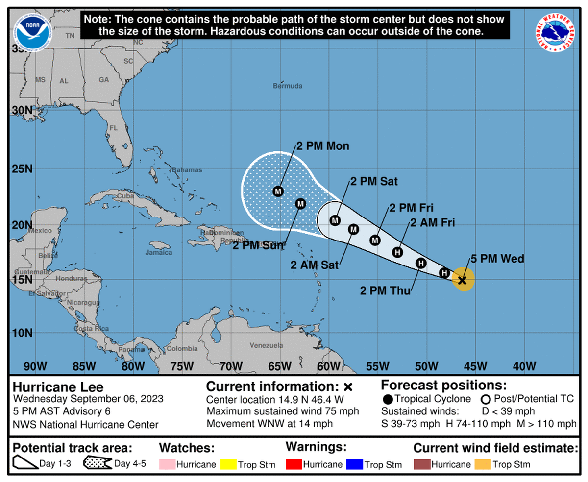 Tropical Storm Lee became a hurricane on the afternoon of Wednesday, Sept. 6, 2023.