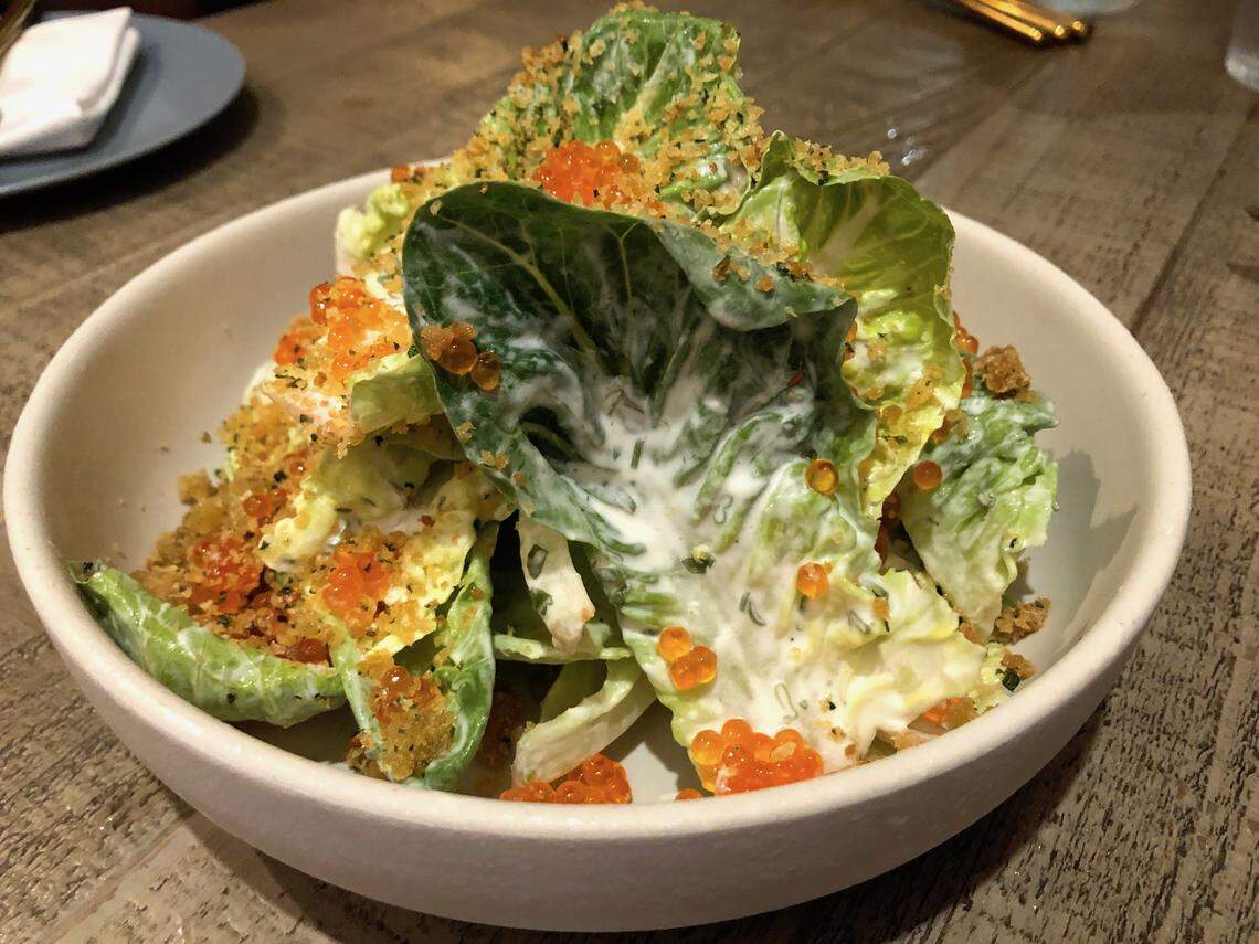 Lil Gem lettuce salad with smoked trout roe at Erba