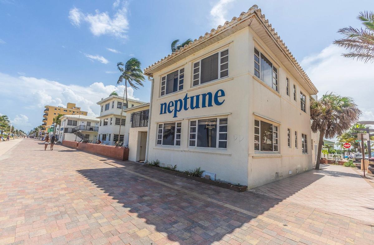 View of the Neptune Hollywood Beach Hotel, at the corner McKinley Street and North Broadwalk, part of a location where a 17-story building that could potential be built along Hollywood Beach under the Live Local Act. in Hollywood Beach , on Tuesday, July 23, 2024.