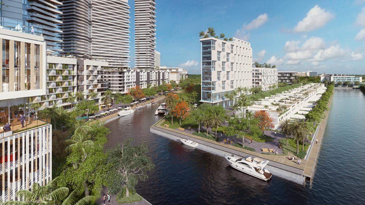 Architectural rendering of the Uptown Harbour project in North Miami Beach, which will feature a 100-foot-wide canal.