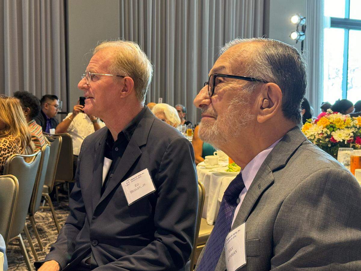 (Left to right) Actor Ed Begley, Jr. and Alliance for Aging President and CEO Max B. Rothman at the annual “New Face of Aging” conference on May 30, 2024. Begley, who is diagnosed with Parkinson disease, was the conference’s keynote speaker.
