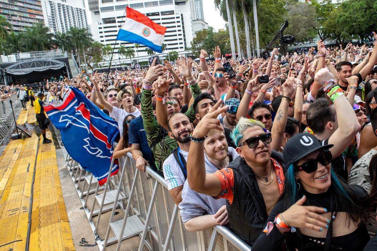 Festival goers react to the music during Day 2 of Ultra 2024 at Bayfront Park in Downtown Miami on Saturday, March 23, 2024.