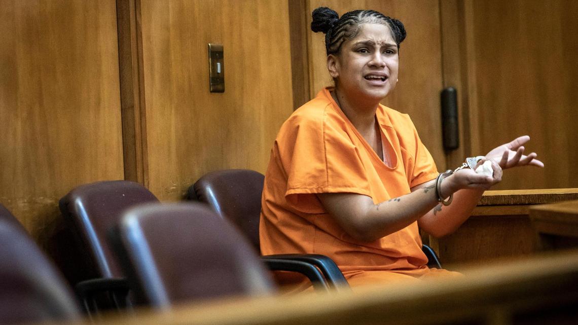 Krystal Banegas reacts as the father of two of her children is questioned by a Miami-Dade prosecutor. Banegas, 25, was charged with two counts of child neglect after her 6-year-old son was accused of using a loaded gun to shoot and kill his 4-year-old sister in a bedroom of the family’s home.