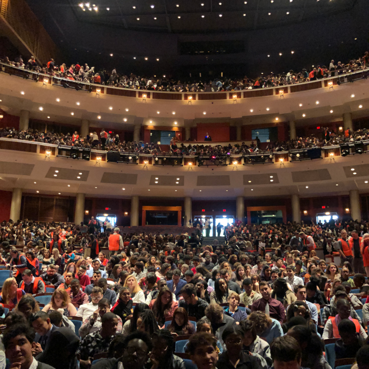 Some of the 2,500 South Florida high school students and teachers at a Hamilton Education Program matinee performance of ‘Hamilton’ at the Broward Center for the Performing Arts on Jan. 16, 2019.