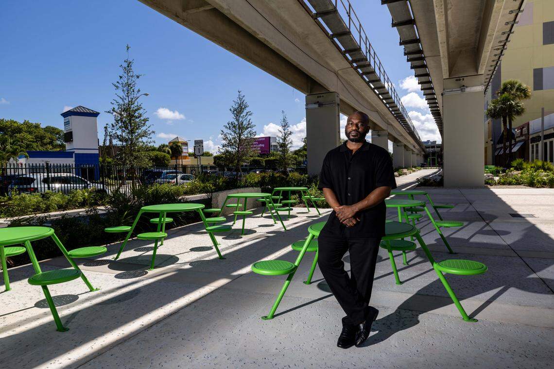Chief Marketing Officer Lisle Bowen stands at a dining area within The Underline's newly constructed Phase 3 near 2400 SW 27th St on Tuesday, August 12, 2025, in Miami, Fla.