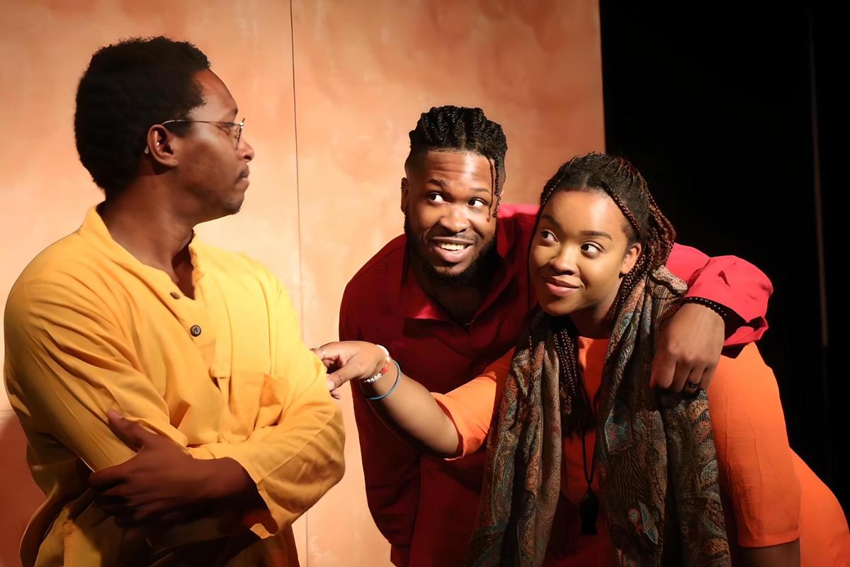 Jedi Weir’s Aaron gets a ribbing from Kyran Wright’s Moses and Ruki Etti’s Miriam in ‘Plague Play.’