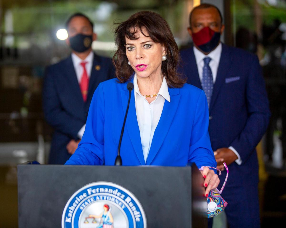 Miami-Dade County State Attorney Katherine Fernández Rundle discusses key evidence that led to the arrest of Jarvis Baker-Flanders and Antonio Robinson in the murder of 7-year-old Alana Washington in Miami-Dade County. She spoke at a press conference with the media at the Miami-Dade State Attorney’s Office in Miami, Florida, on Thursday, Sept. 10, 2020.