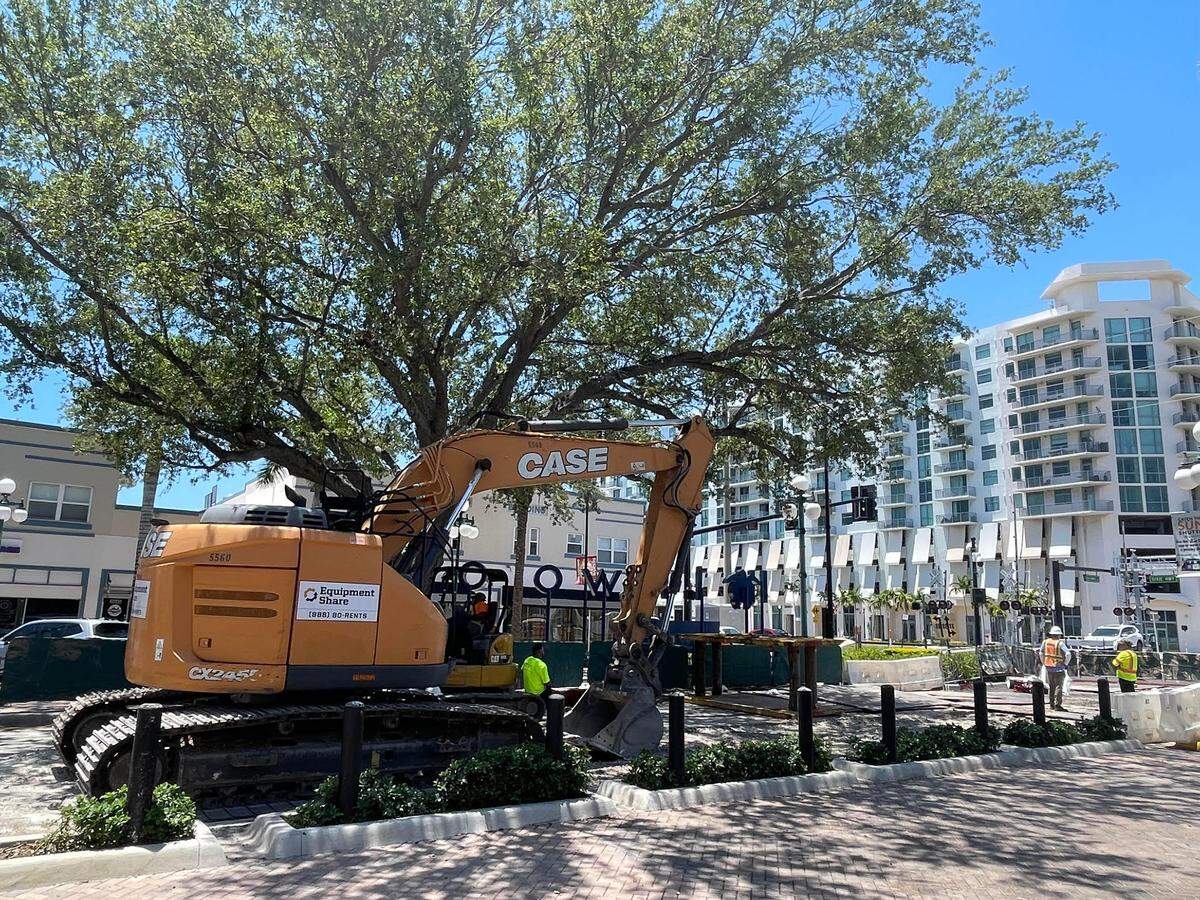 A digger sits at Hollywood Boulevard near S 21st Street in Hollywood, Florida on May 9, 2023.