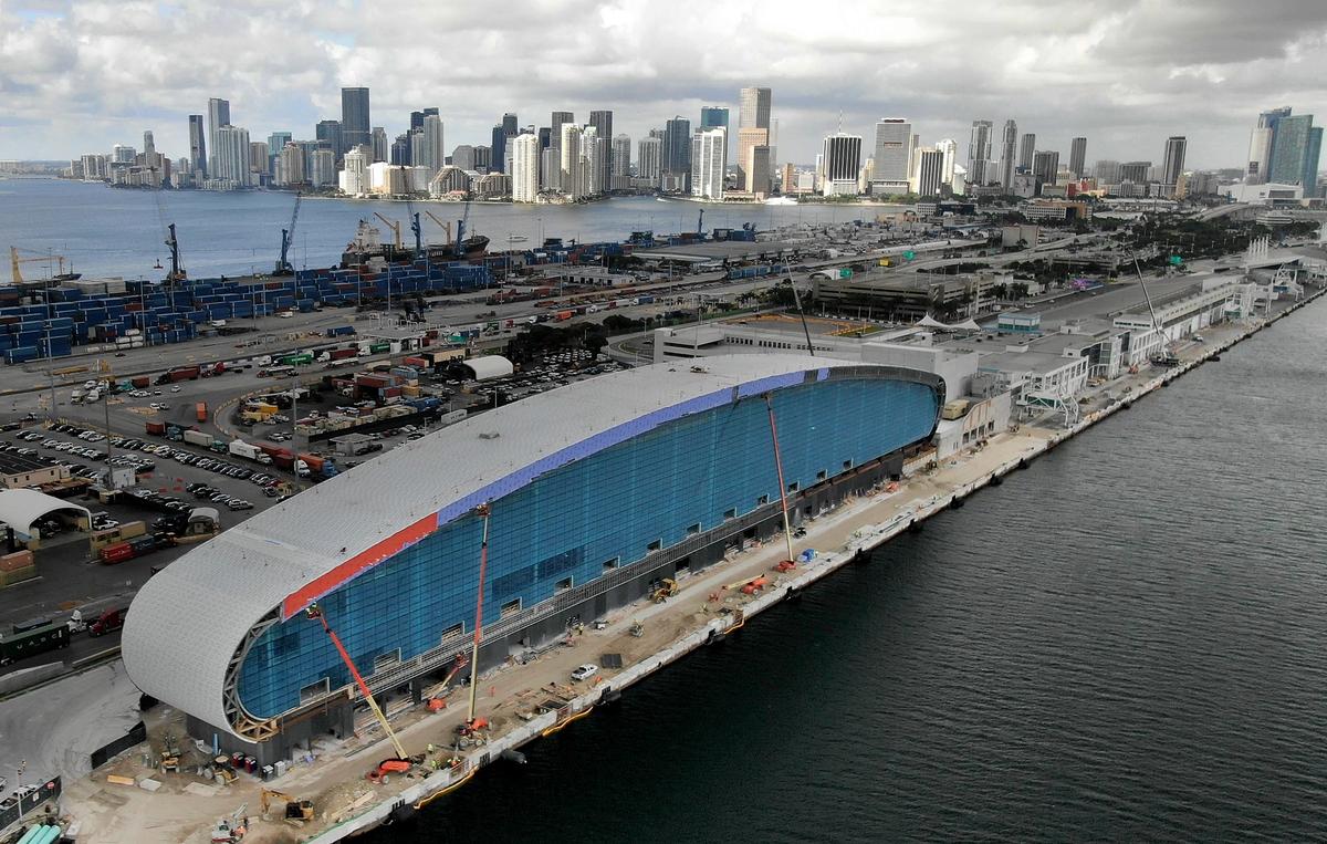 View of the new Norwegian Cruise Line terminal under construction at Port of Miami on Thursday, October 24, 2019. The terminal, designed by Miami-based Bermello Ajamil & Partners is expected to be completed in June 2020. 