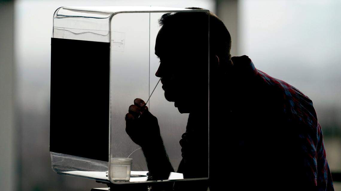 University of Utah student Andrew Goaslind takes a rapid COVID-19 test Wednesday, Nov. 18, 2020, in Salt Lake City.
