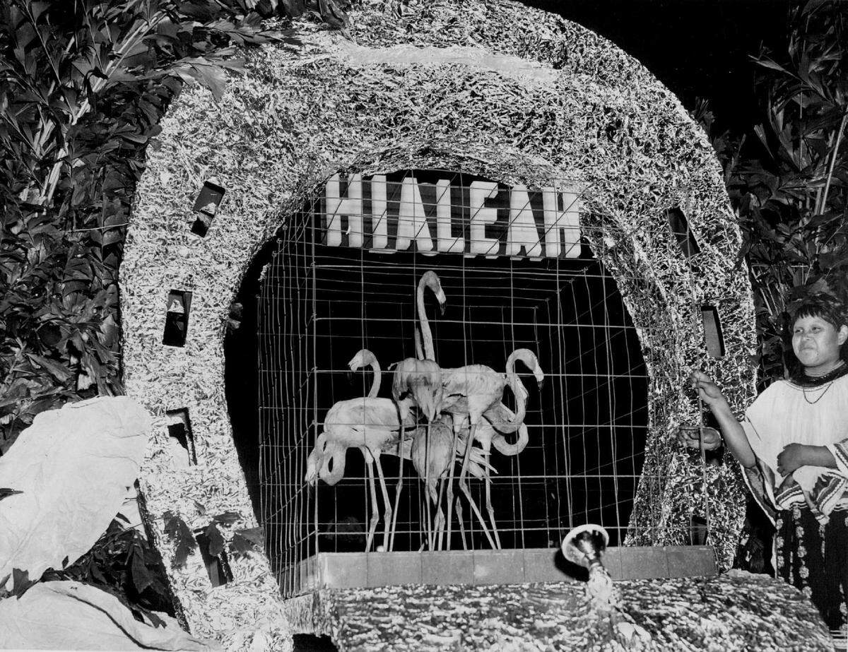 Hialeah Race Track float at the downtown Miami parade.
