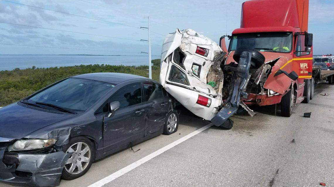 A big crash involving a tractor-trailer and two other cars ties up traffic on U.S. 1.