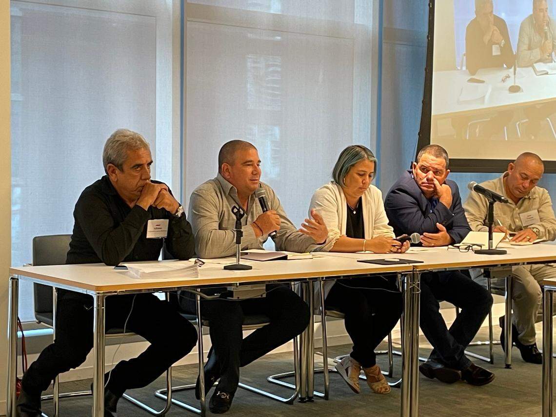 Cuban entrepreneurs exchange with members of the Cuban American business community at Akerman offices in Brickell, Miami, on September 26, 2023.