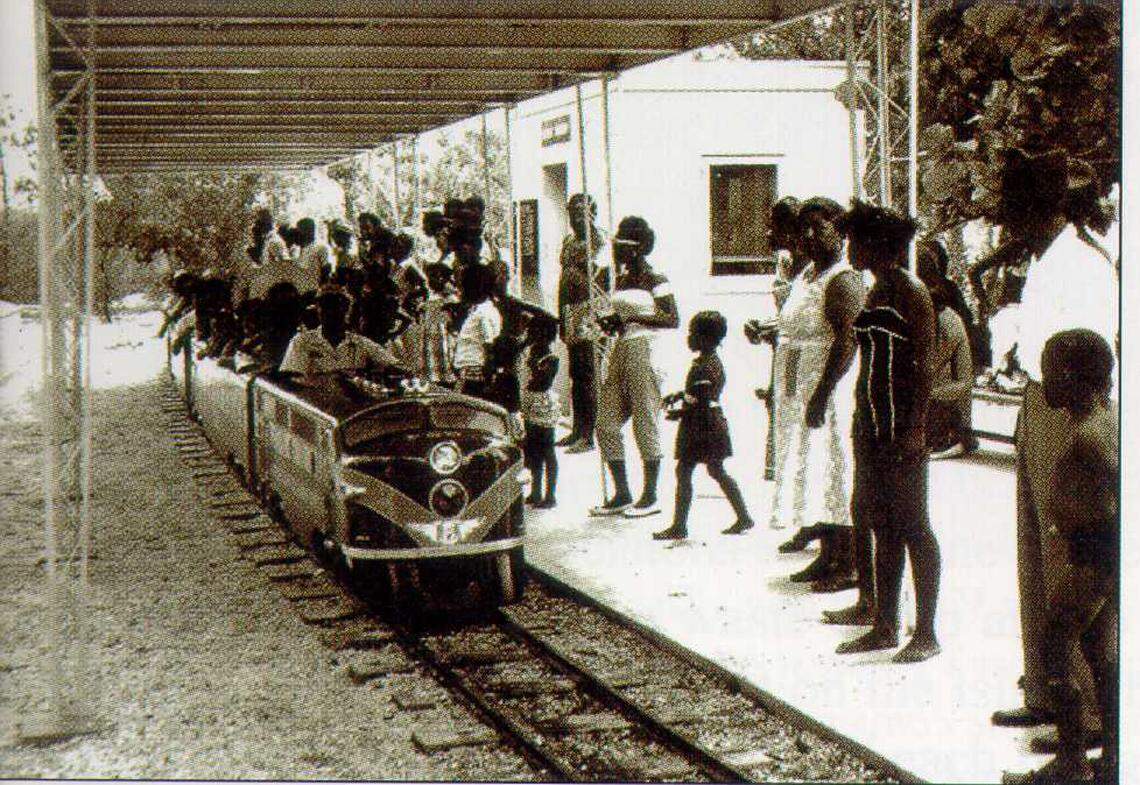 The train that used to go around Virginia Key, often taking children on train rides.