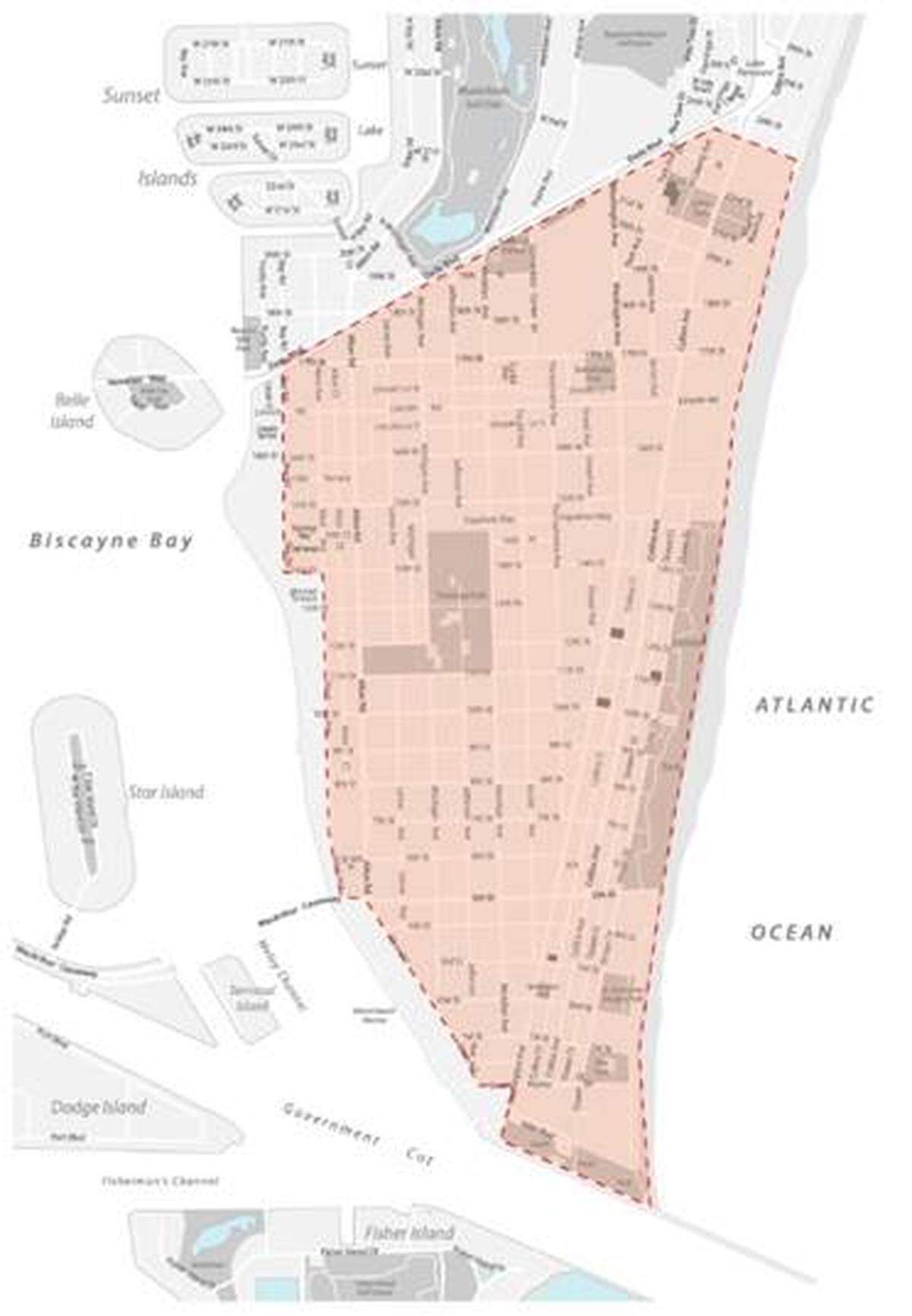 A map shows where a midnight curfew will be in effect in South Beach on Sunday night into Monday.