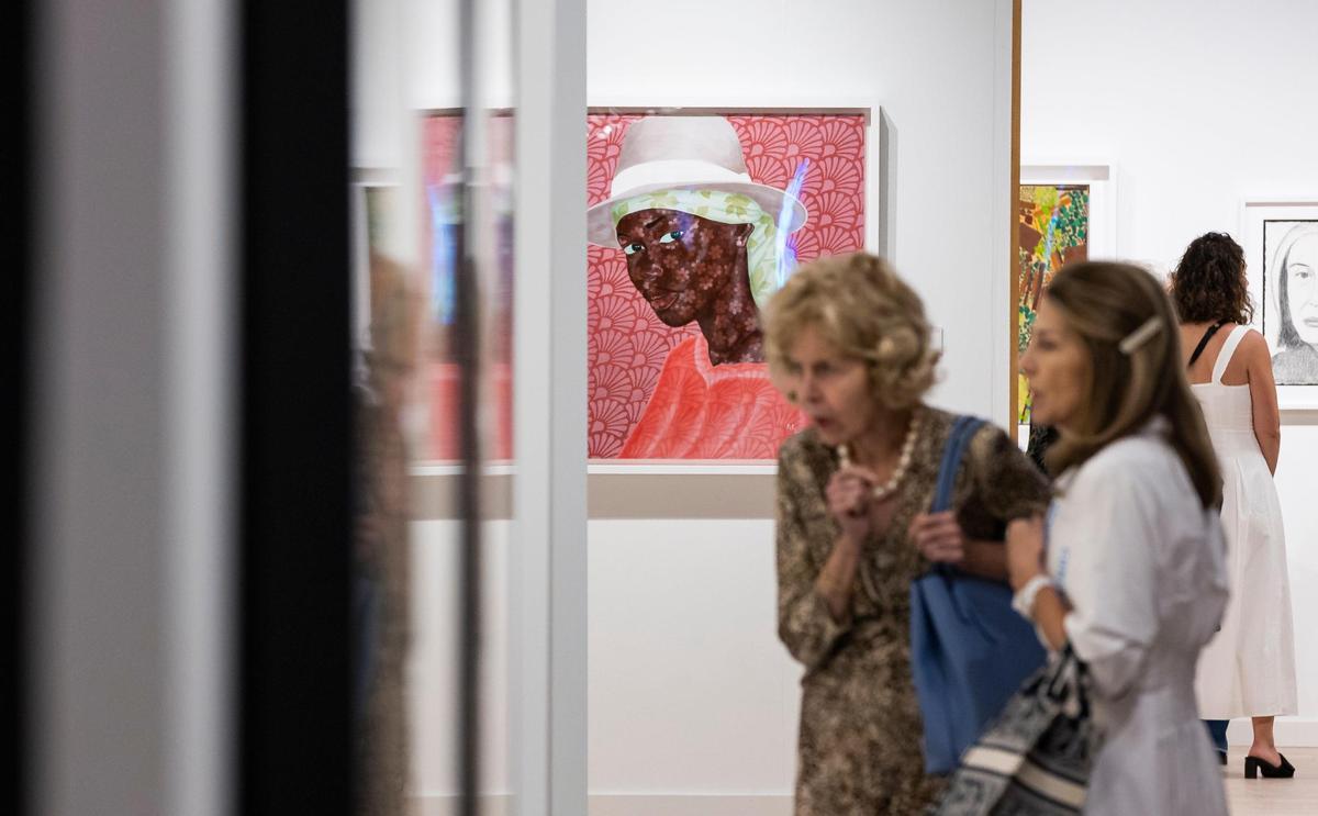 Seth Fief AFFUL’s “Long Green Scarf” is on display during a VIP preview at Art Miami 2023 on Tuesday, Dec. 5, 2023, in downtown Miami, Fla.