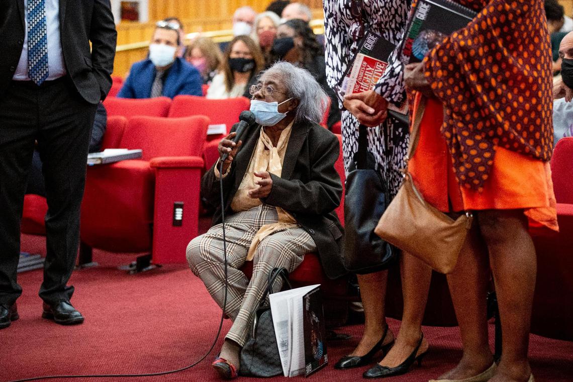 Preservation leader Enid C. Pinkney speaks to commissioners during the second budget hearing held by the Miami-Dade Board of County Commissioners at Stephen P. Clark Government Center in Miami, Florida, on Tuesday, September 28, 2021. Dr. Pinkney represents the Historic Hampton House.