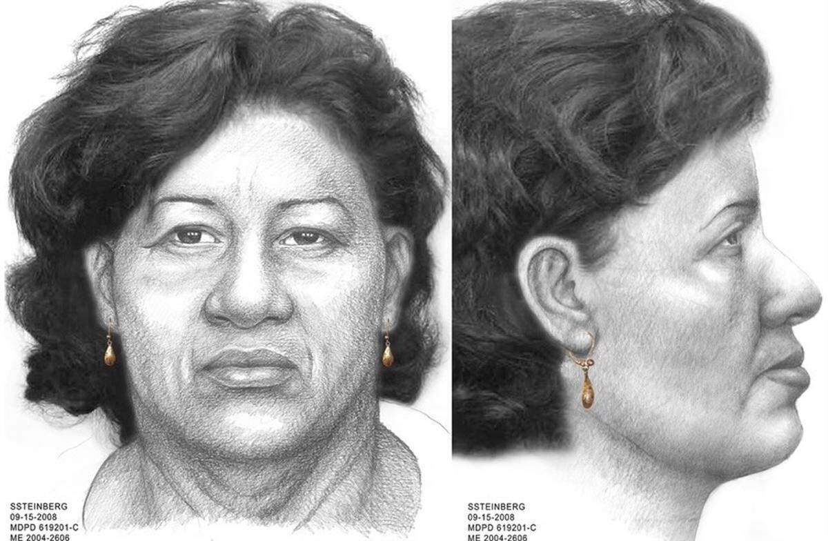 Representación artística de la policía de Miami-Dade de una mujer, que se cree que tenía entre 40 y 65 años, encontrada en Southwest 88th Street y Krome Avenue el 22 de noviembre de 2004. Aún no ha sido identificada.