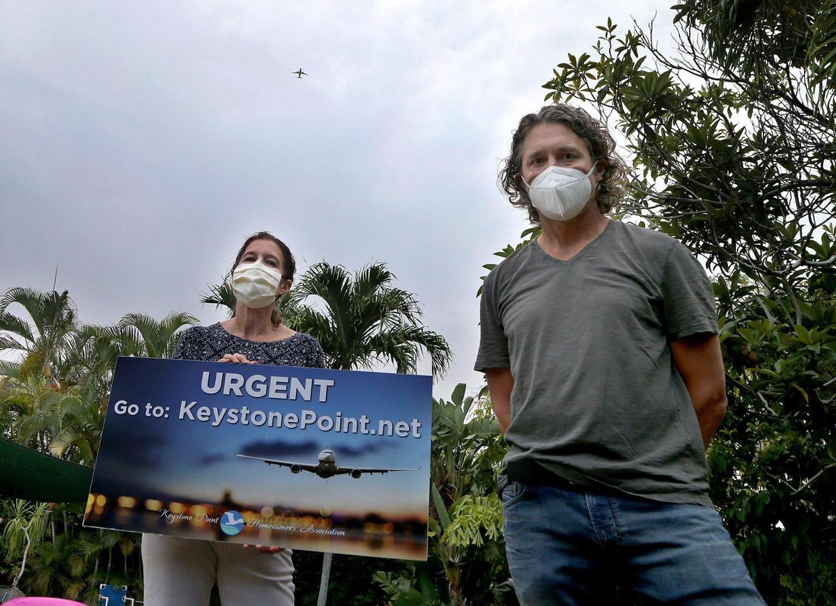 Karen DeLeon and Mike Eaton, residents at Keystone neighborhood in North Miami are leading a campaign as the Federal Aviation Administration is planning to roll out a program to modernize air traffic. Residents alleged that the program would make their homes unlivable due to aircraft noise and pollution.