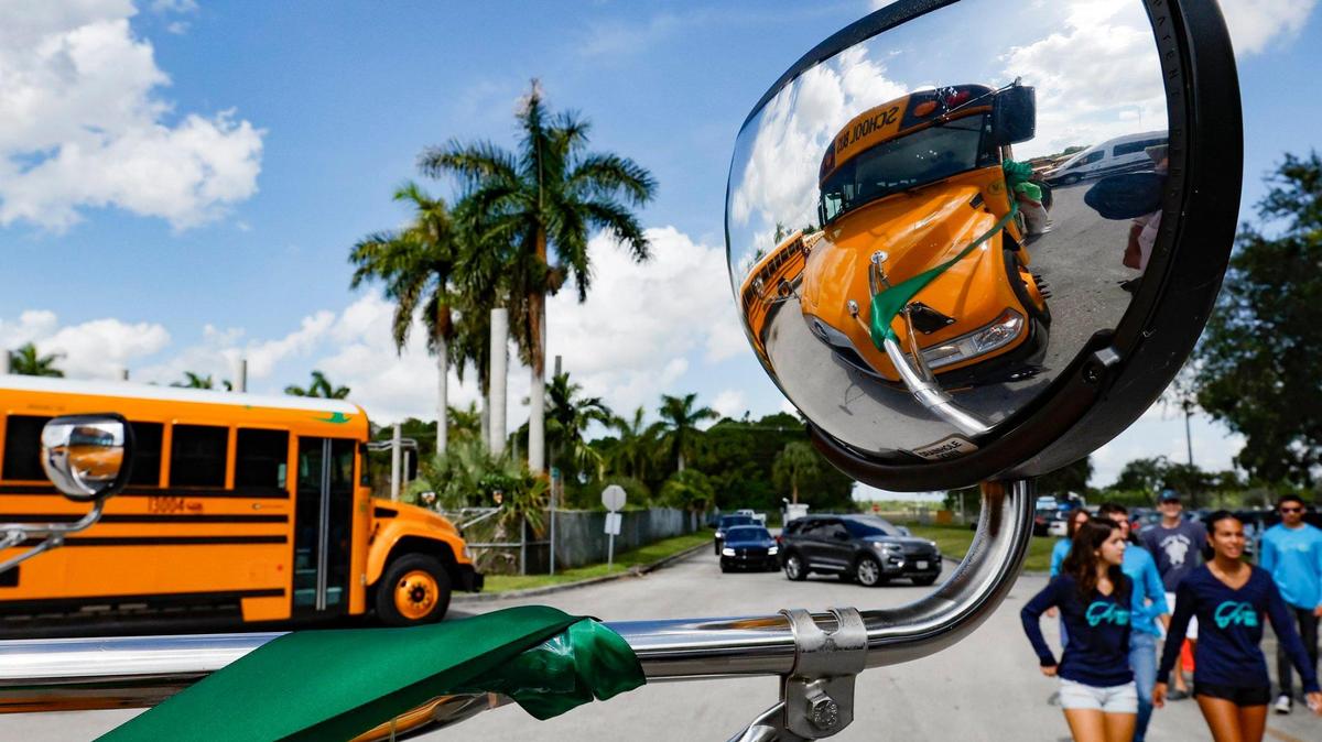 Miami-Dade County Public Schools unveil 20 new electric buses as part of its fleet of nearly 1,000 vehicles in Miami on Tuesday, Aug. 15, 2023.