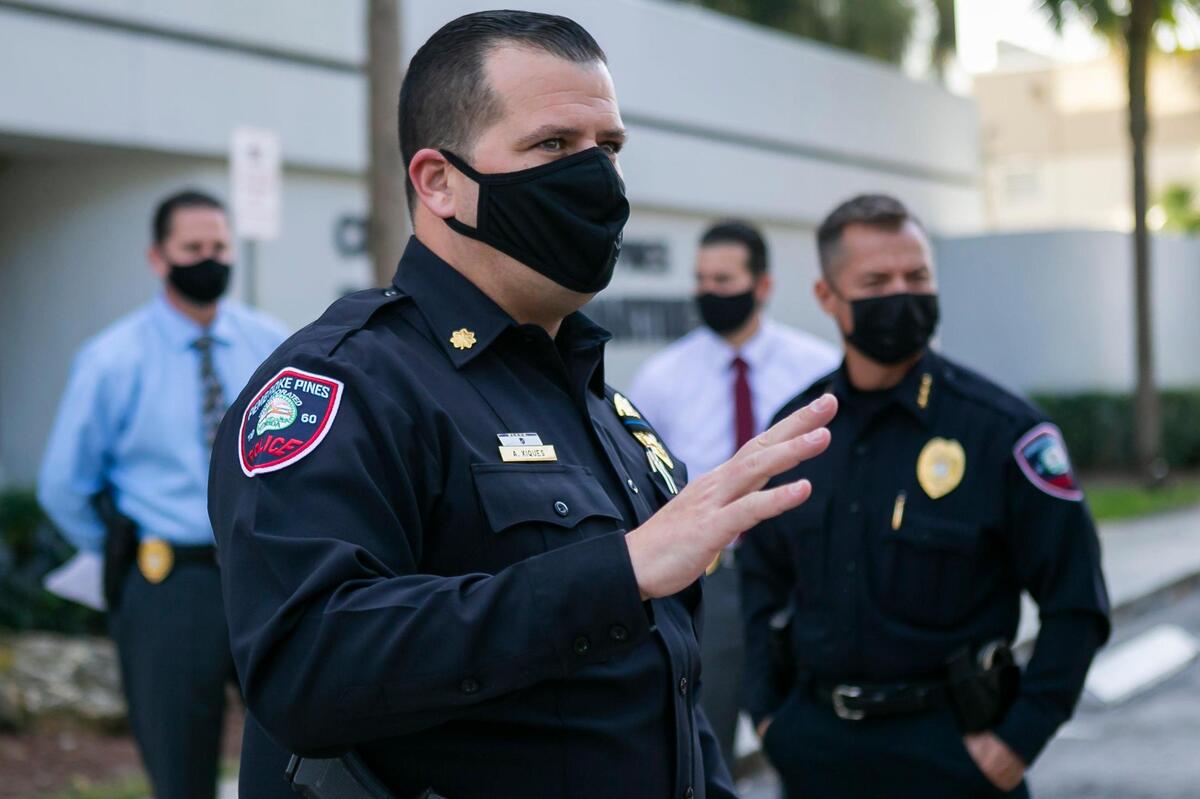 Major Al Xiques with the Pembroke Pines Police speaks with the media during a press conference at his headquarters on Monday, January 18, 2021. Pembroke Pines police say that Virginia State Police found West Palm BeachÕs Jaddier Sanchez, 37, and 18-year-old Nicole Martinez of Pembroke Pines in Alexandria, Virginia.