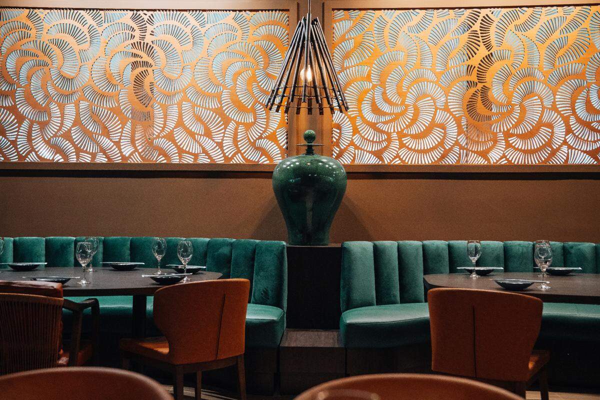 The banquettes at Tanka Asian restaurant at the Doubletree Grand in Miami’s Edgewater neighborhood.