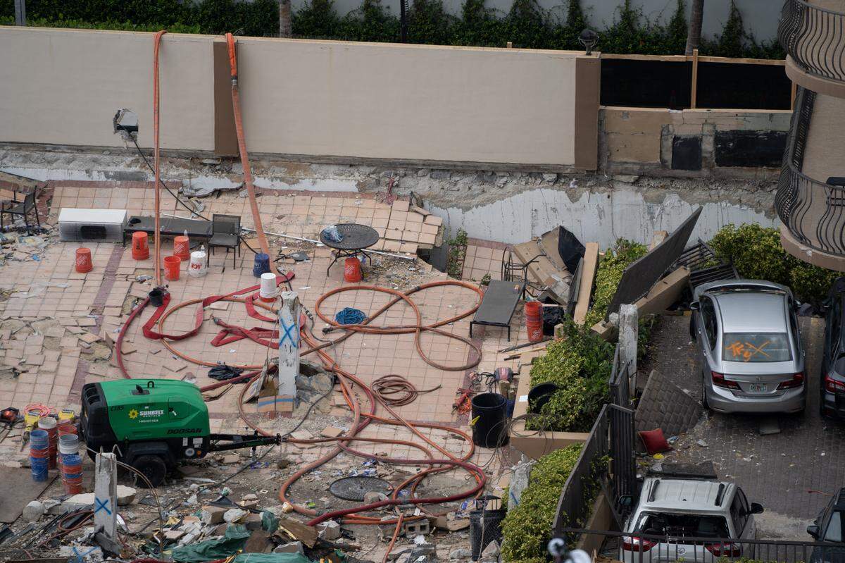 A photo of the Champlain Towers South pool deck after the collapse on June 24, 2021.