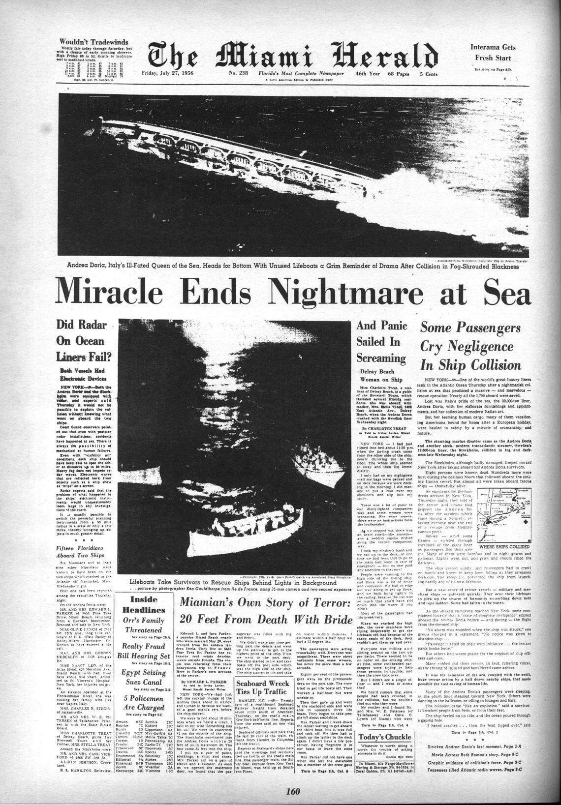 July 27, 1956, Andrea Doria ship tragedy.