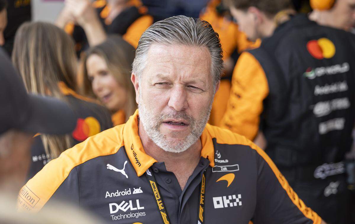 Zack Brown, CEO of McLaren Racing, is seen at his team’s garage ahead of a Sprint Race on the second day of the Formula One Miami Grand Prix at the Miami International Autodrome on Saturday, May 2, 2026, in Miami Gardens, Fla.