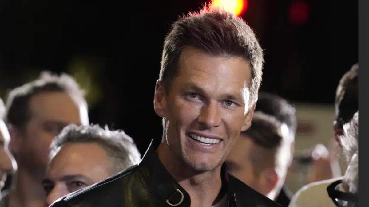 NFL quarterback Tom Brady, a cast member and producer of “80 for Brady,” on the red carpet of the premiere of the film, Tuesday, Jan. 31, 2023, at the Regency Village Theatre in Los Angeles.