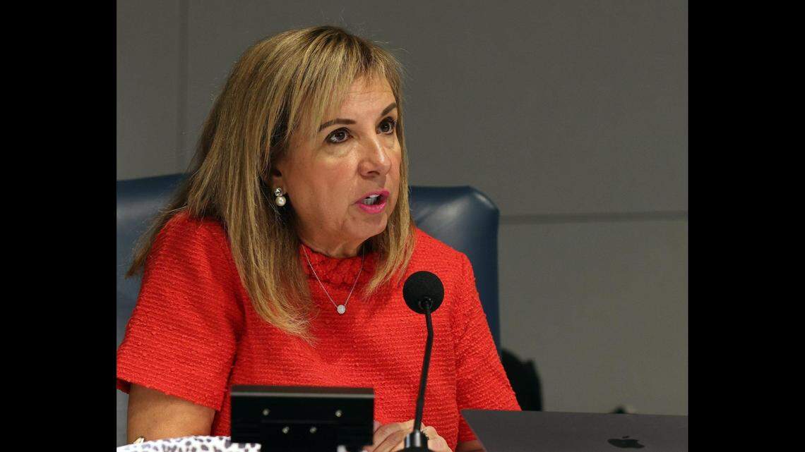 City Manager Alina T. Hudak attends the first Miami Beach Commission meeting since the election of a new mayor and three new commissioners at the Miami Beach Convention Center in Miami Beach, Florida, on Wednesday, Dec. 13, 2023.