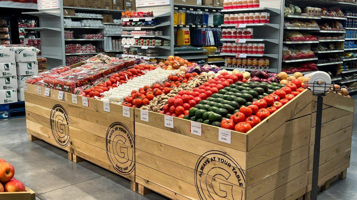 Produce displays at a Gordon Food Service store.
