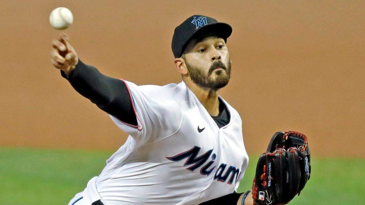 Miami Marlins starting pitcher Pablo Lopez (49) pitches in the first inning as the Miami Marlins host the New York Mets at Marlins Park in Miami on Wednesday, August 19, 2020.