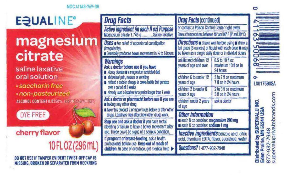 A deconstructed box of Equaline Magnesium Citrate laxative, cherry flavor.