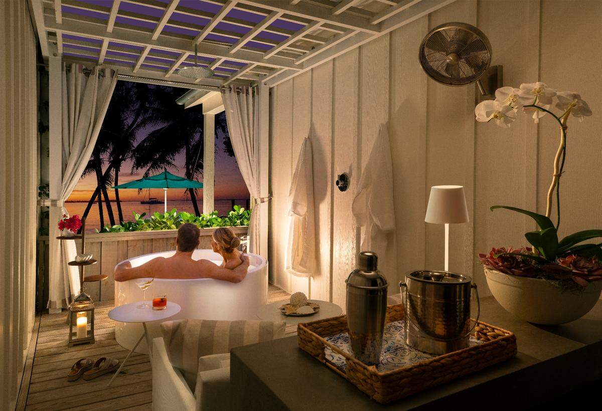 Soak in a picturesque waterfront tub at Bungalows Key Largo.