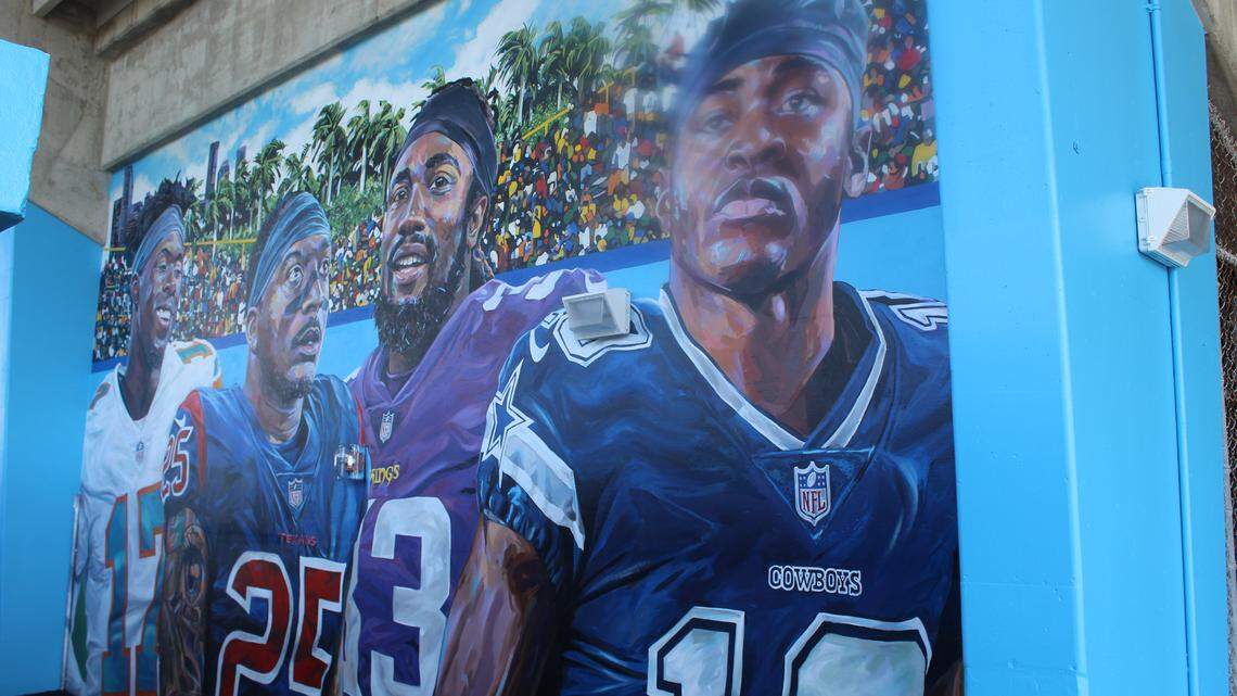 West mural at Traz Powell Stadium: Left to right, Allen Hurns, Duke Johnson, Dalvin Cook, Amari Cooper