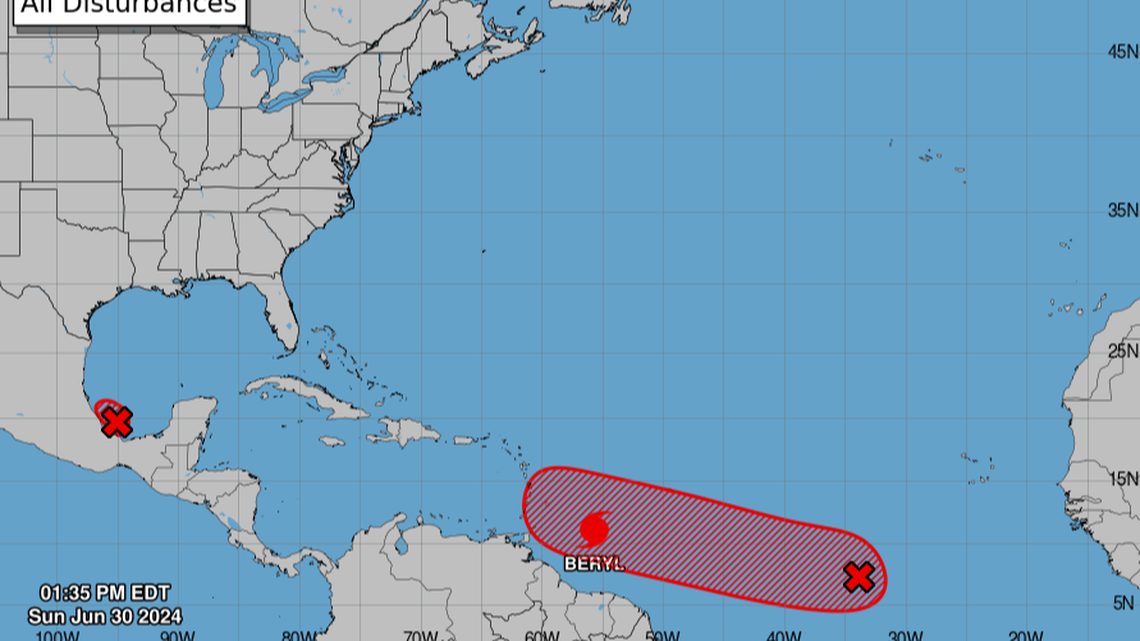 There’s Hurricane Beryl and a developing disturbance behind that headed for the Caribbean.