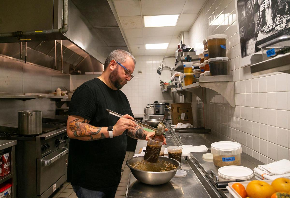 Pablo Zitzmann, 33, the chef and owner of Zitz Sum, at work in the kitchen.