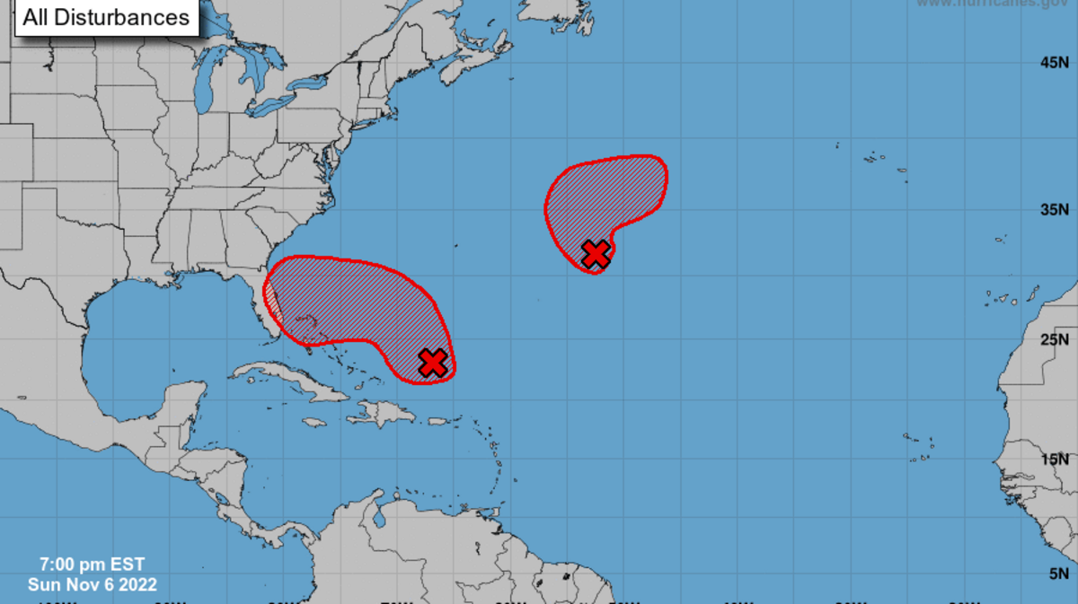 The National Hurricane Center is monitoring two areas of low pressure that have a high chance of storm formation.
