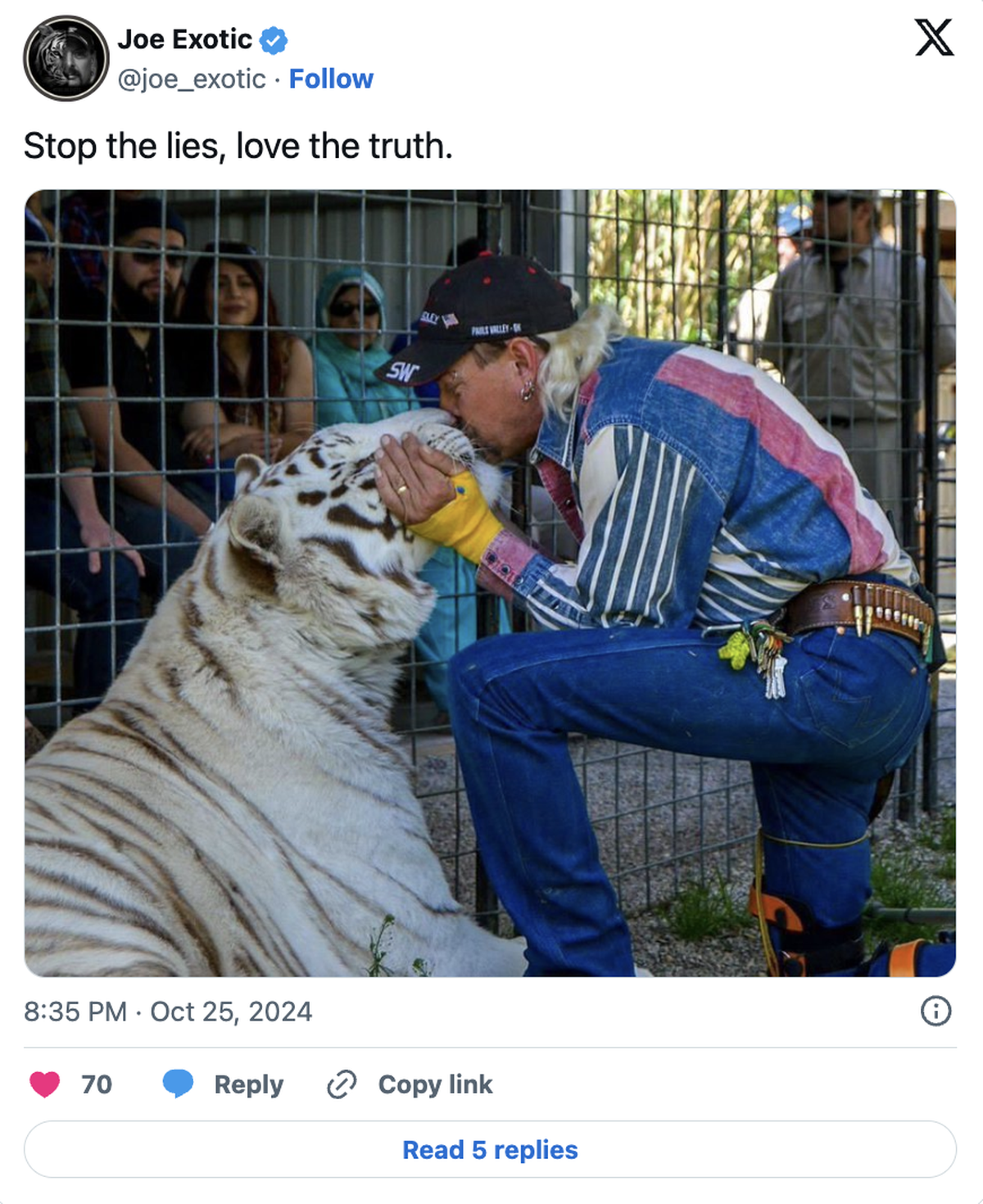 Joe Exotic with one of his former tigers.