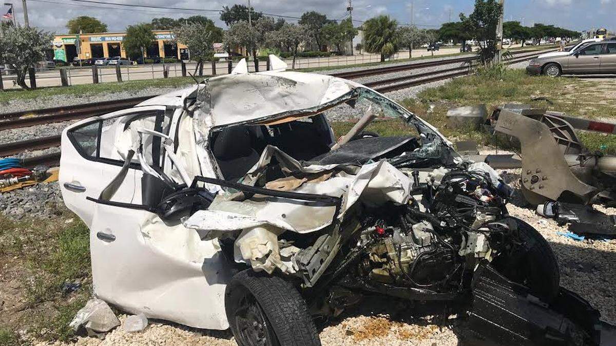 A woman was critically injured and a car was mangled when a Brightline train hit it in Pompano Beach Oct. 16, 2018.
