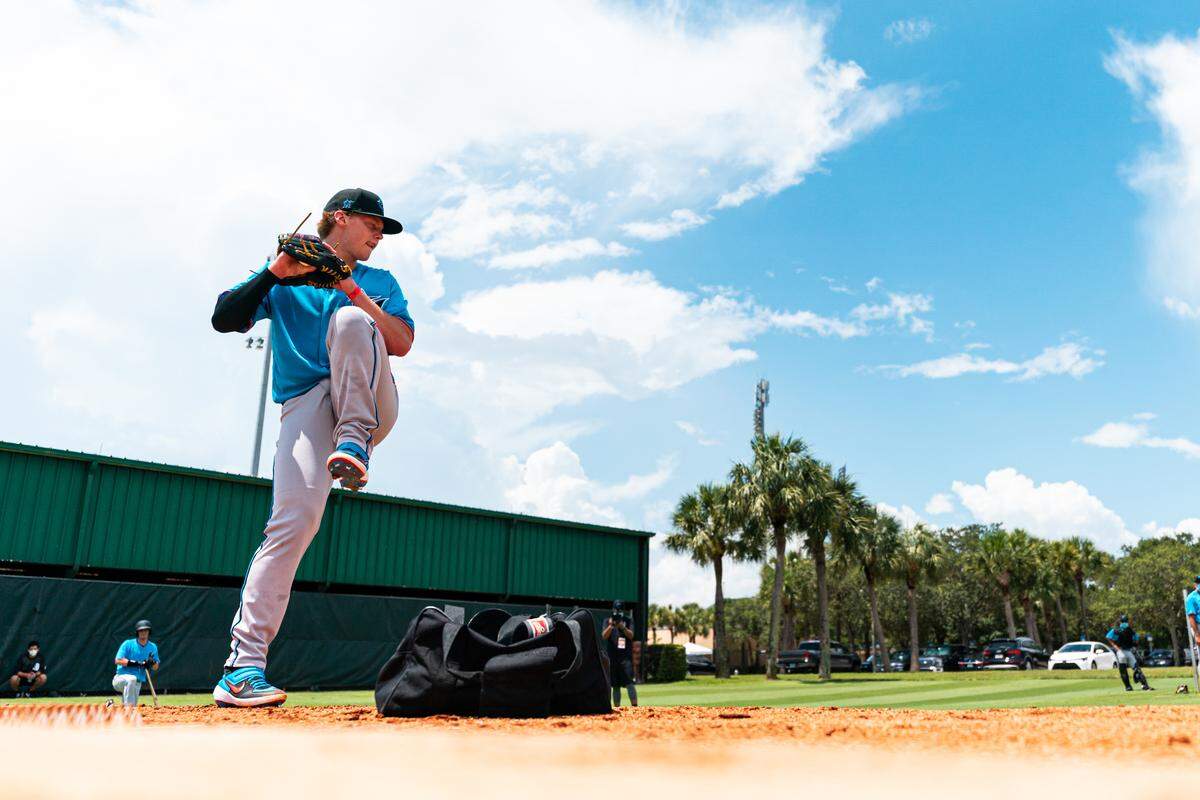 Miami Marlins at 2020 Summer Camp on July 7, 2020 at the Marlins Spring Training facility at Roger Dean Chevrolet Stadium in Jupiter, Florida.