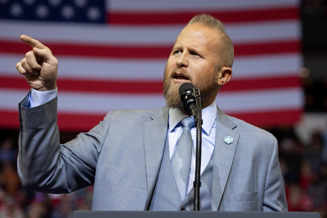 Brad Parscale, campaign manager for President Donald Trump’s 2020 reelection campaign, speaks during a campaign rally at the Toyota Center in Houston, October 22, 2018.