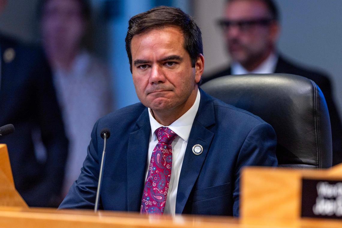 Commissioner Ralph “Rafael” Rosado listens to public comment during a City Commission meeting on Tuesday, June 17, 2025, in Miami, Fla.